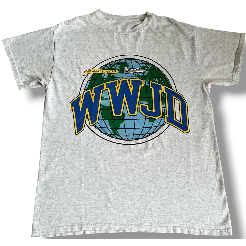 WWJD What Would Jesus Do Shirt Mens Medium Heather Gray Graphic Tee Religious